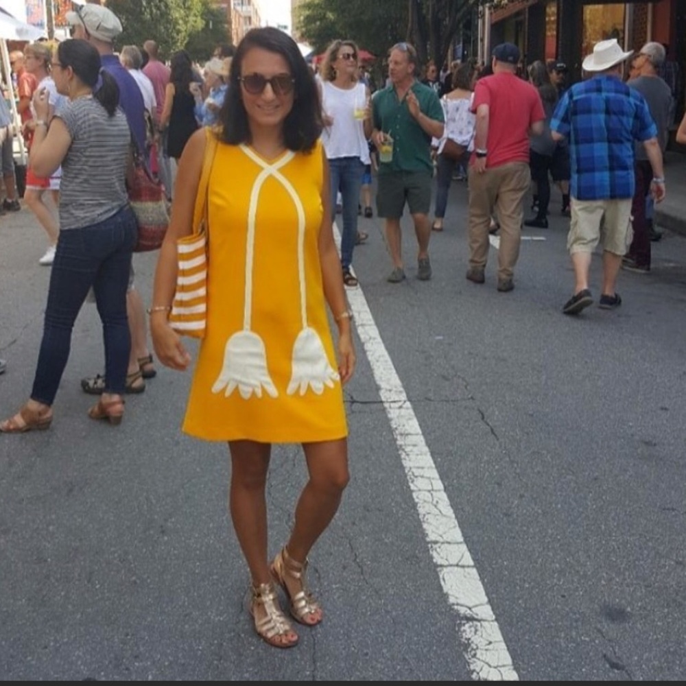 Victoria Beckham yellow dress w white tulip Sz M - Picture 3 of 5